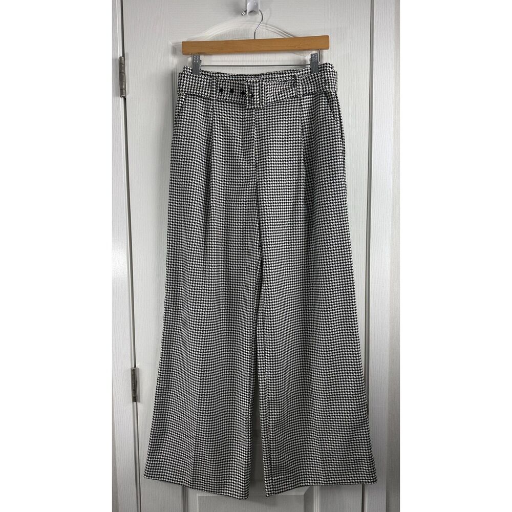LOFT Women's Houndstooth Wide Leg Pants Size 4 Black White NWT High Rise